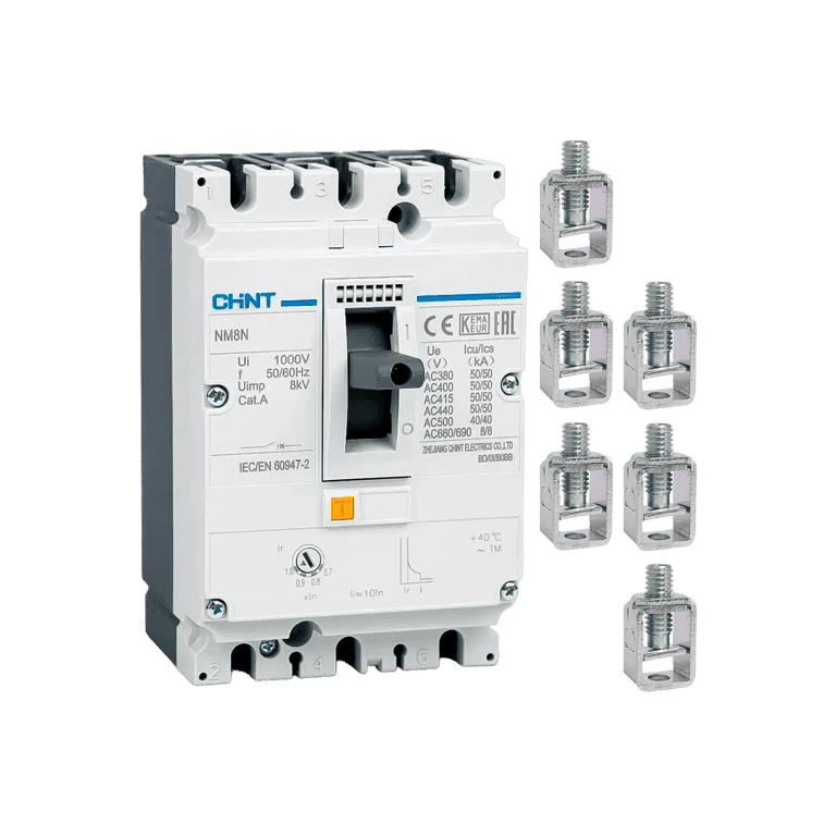 KIT Interruptor Termomagnético Caja Moldeada 3 Polos 250 Amperes Marco 250 con Zapatas - Chint NM8N-250-250A-3P-6Z