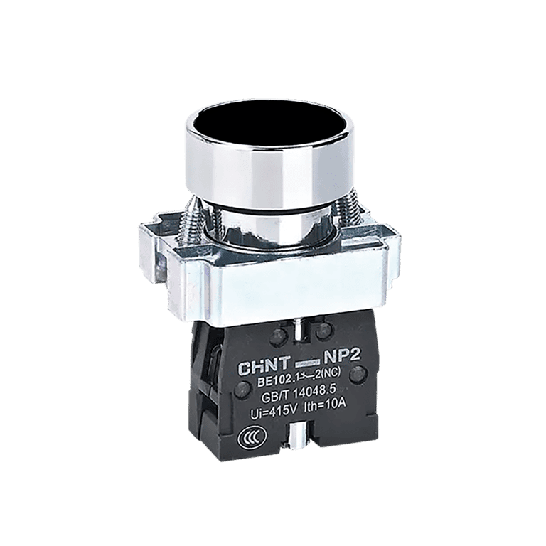 Pulsador Momentáneo Metálico Negro Rasante 1 NO montaje ø 22 mm - Chint NP2-BA21 - 573955
