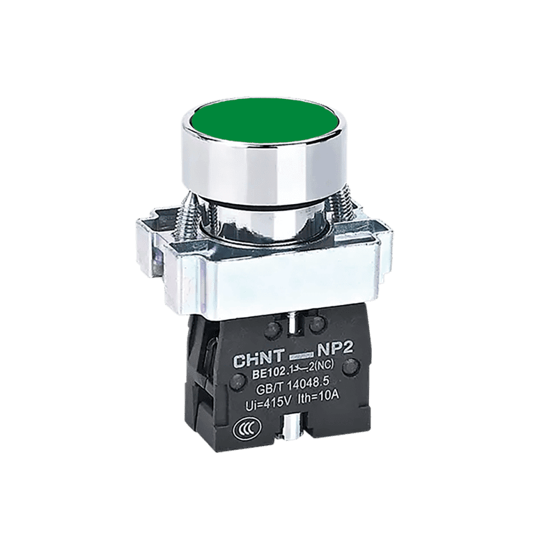 Pulsador Momentáneo Metálico Verde Rasante 1 NO montaje ø 22 mm - Chint NP2-BA31 - 573956