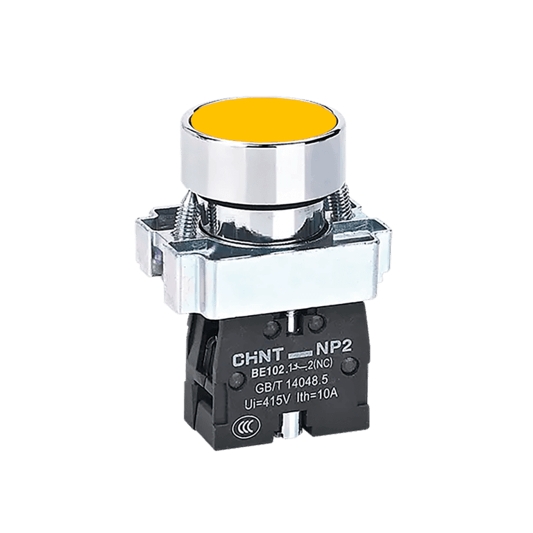 Pulsador Momentáneo Metálico Amarillo Rasante 1 NO montaje ø 22 mm  - Chint NP2-BA51 - 573959