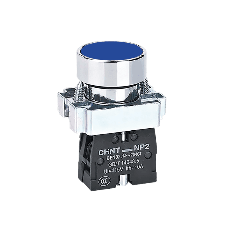 Pulsador Momentáneo Metálico Azul Rasante 1 NO montaje ø 22 mm  - Chint NP2-BA61 - 573892