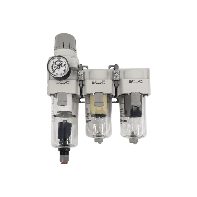 KIT Tren de Filtros 3 Módulos 5 μm + 0.3 μm + 0.01 μm con Regulador 1/2" NPT  Vaso Policarbonato, Purga Automática, Manómetro - SMC AWCG-AFM-AFD-40-N04