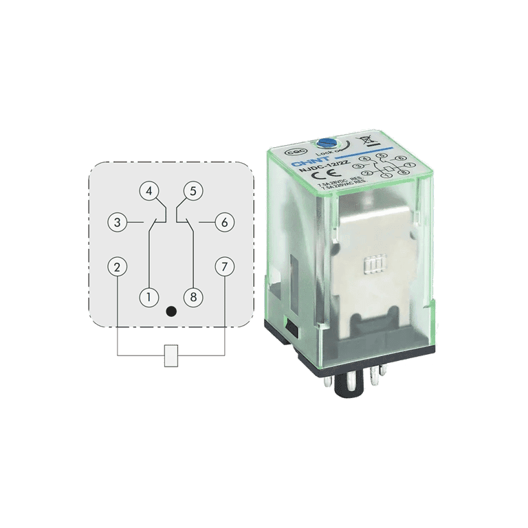Relevador de Control 110 VCA 2 NO NC, 8 pines - Chint NJDC-12/2Z  AC110V - 651107