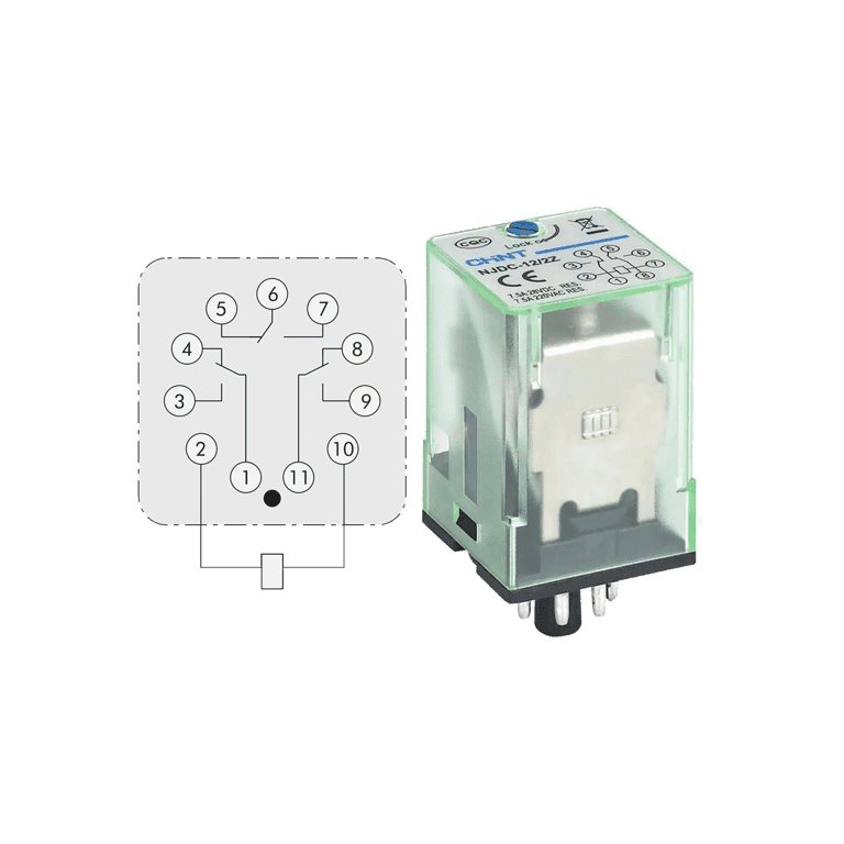 Relevador de Control 110 VCA 3 NO NC, 11 pines - Chint NJDC-12/3Z  AC110V - 651115