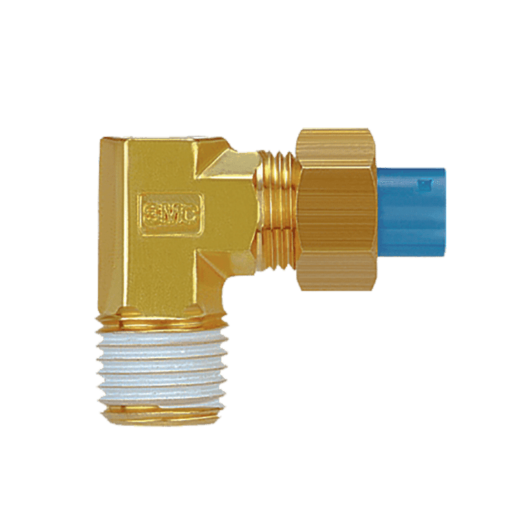 Conector Neumático Roscado Codo Manguera 6 mm x RC 1/4" Macho, Latón - SMC KFL06-02S - 010375