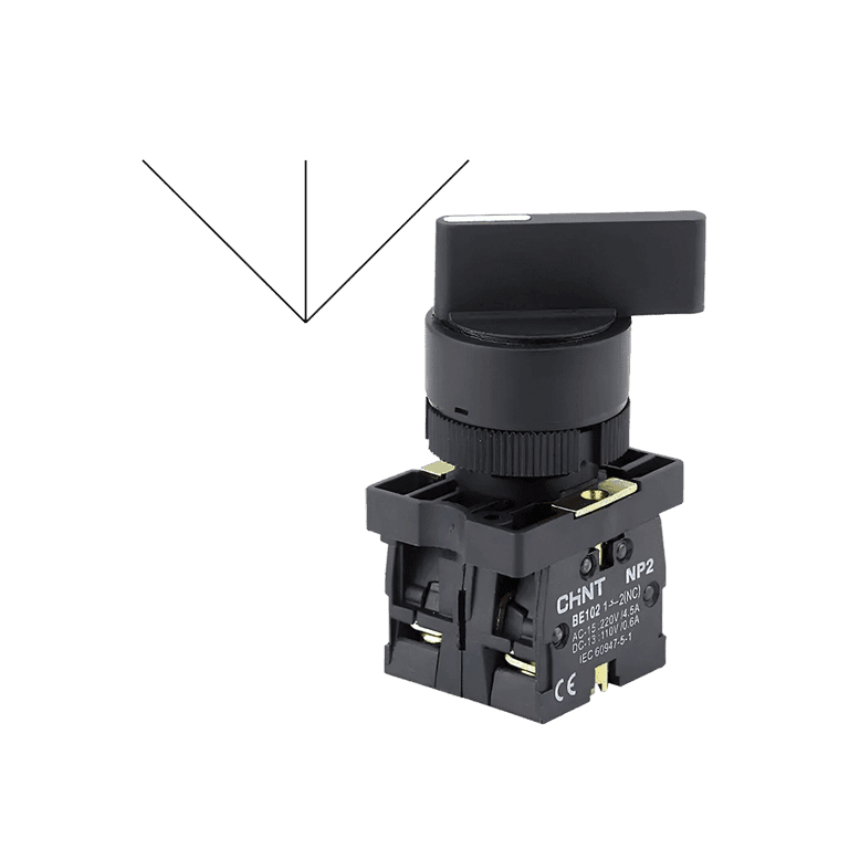 Selector 3 Posiciones Fijas Plástico Maneta Larga 2 NO Negro montaje ø 22 mm - Chint NP2-EJ33
