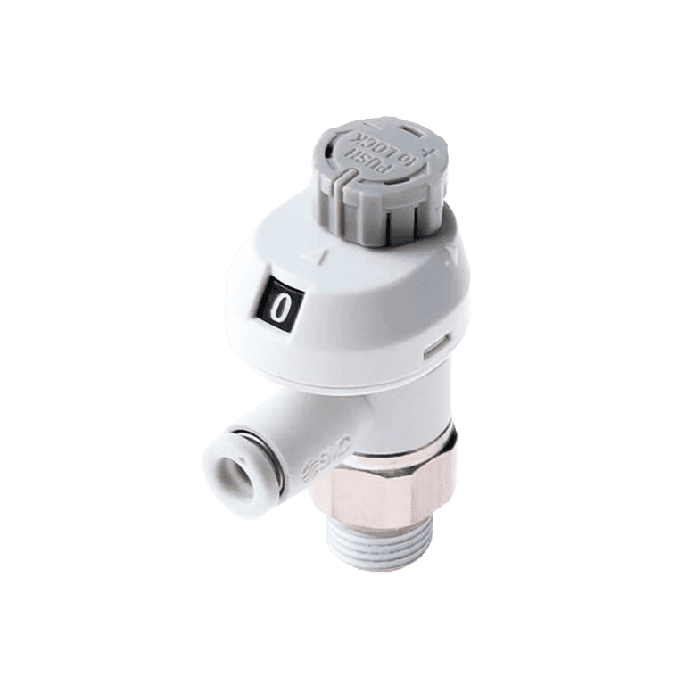 Regulador de Caudal Rápido Enclavamiento Codo Manguera 10 mm x RC 1/2" Macho, Plástico - SMC AS4211FS-04-10S - 423856