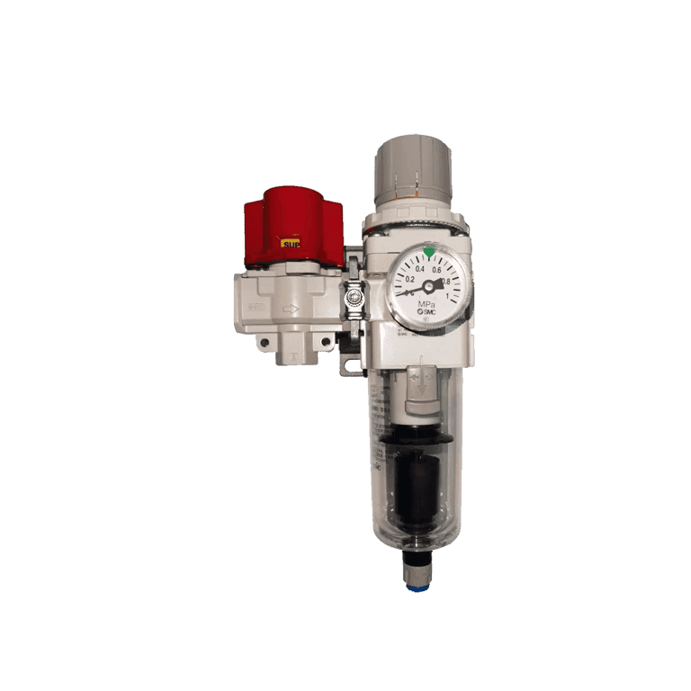 KIT Unidad de Mantenimiento 2 Módulos - Válvula de Corte + Filtro Regulador, 5 μm, 1/4" NPT  con Manómetro vaso Policarbonato Rango de Regulación 0.05 a 0.7 MPa - SMC VHS-AWC-N02G