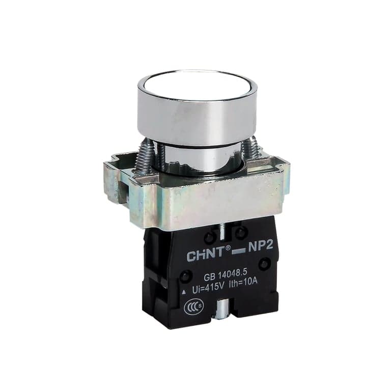 Pulsador Momentáneo Metalico Blanco Rasante 1 NC montaje ø 22 mm - Chint NP2-BA12 - 575948