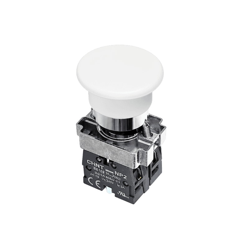 Botón Hongo Momentáneo Metálico Blanco 2 NO cabeza ø 40 mm, montaje ø 22 mm, NP2 - Chint NP2-BC13 - 575983
