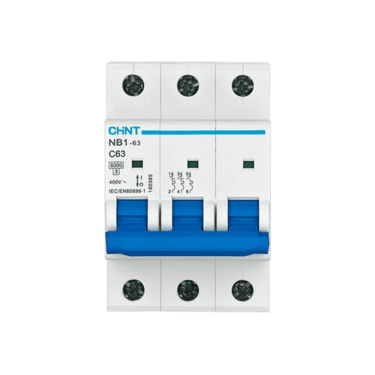 Interruptor Termomagnético Riel Din 3 Polos 40 Amperes 230 ~ 415 VCA Curva C 10 kA 3P 40A - Chint NB1-63H 3P C40 10kA DB - 179875