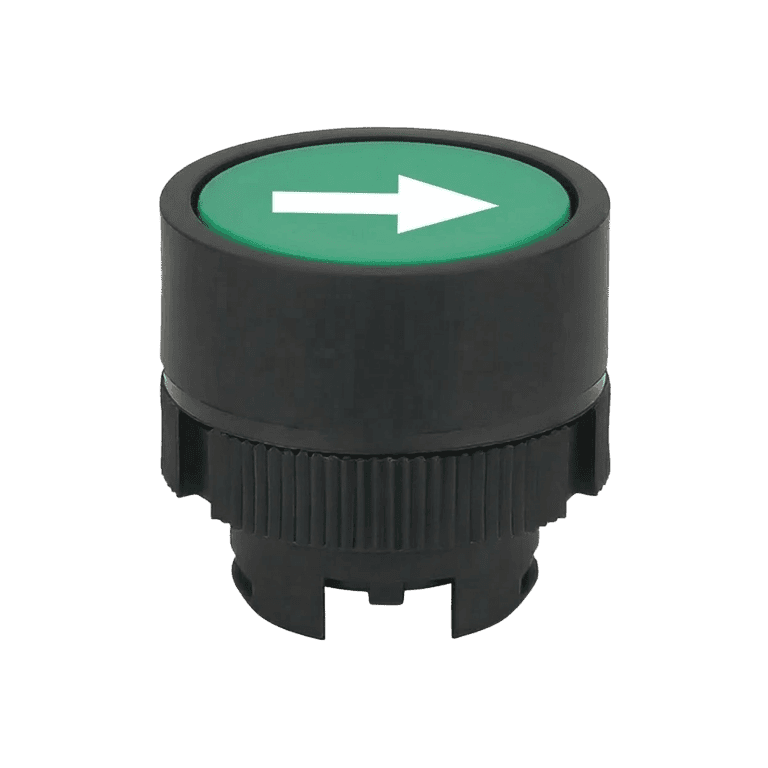 Cabeza de Pulsador Momentáneo Metálico Verde con Flecha Rasante, montaje ø 22 mm, NP2 - Chint - NP2-BA331 - 575967 