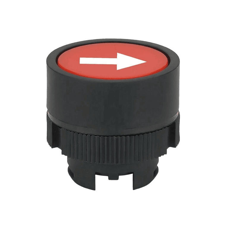 Cabeza de Pulsador Momentáneo Metálico Rojo con Flecha Rasante, montaje ø 22 mm, NP2 - Chint - NP2-BA432 - 575969