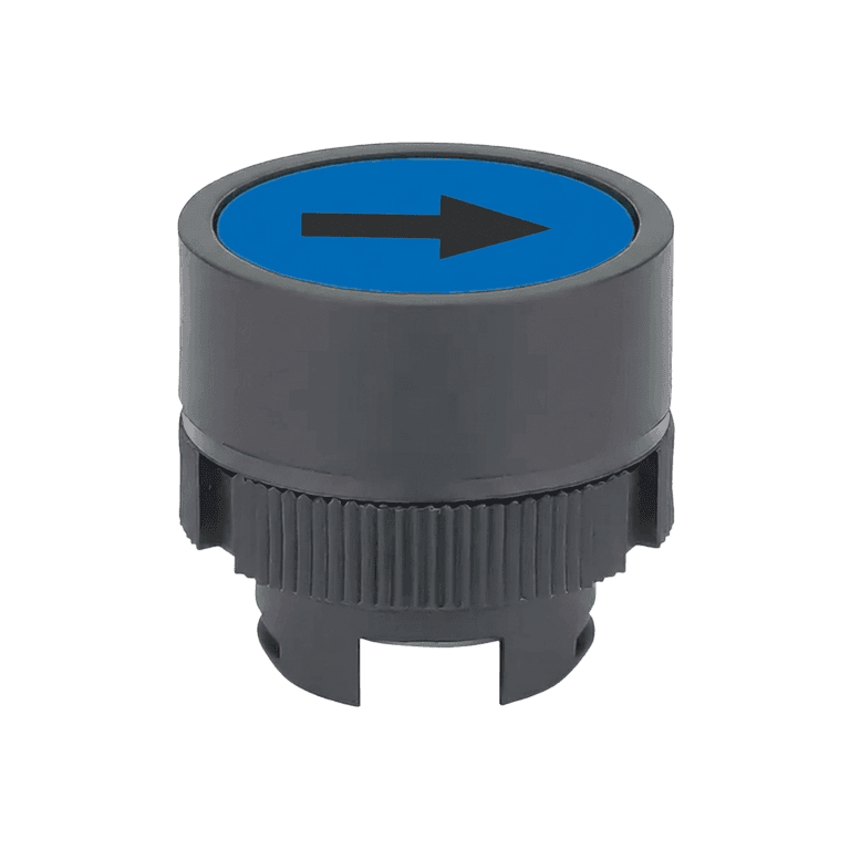 Cabeza de Pulsador Momentáneo Metálico Azul con Flecha Rasante, montaje ø 22 mm, NP2 - Chint - NP2-EA637 - 683970 